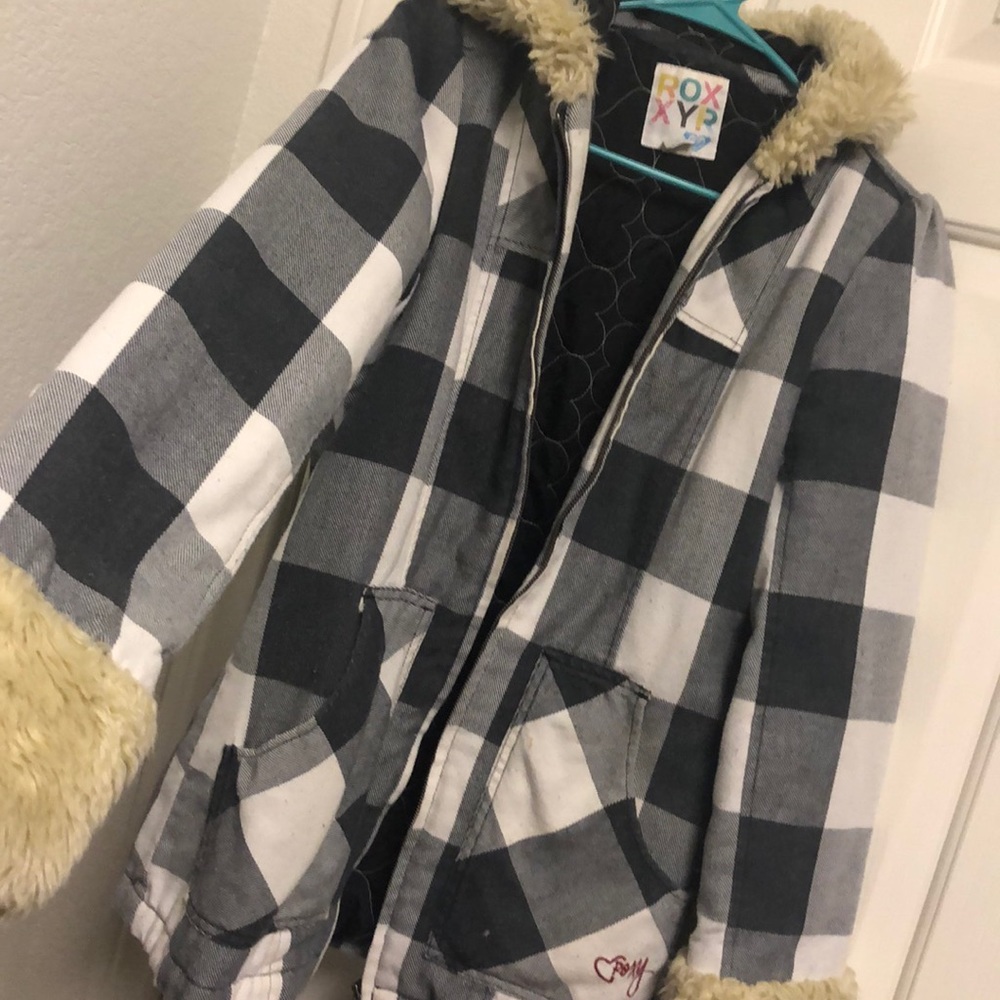 Black white Checkered Y2K Plaid Coat Jacket w/ hoodie